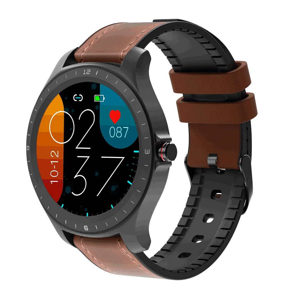 [Bluetooth 5.0] BlitzWolf BW-HL2 Smart Watch 1.3 'Полный Круглый Сенсорный Экран Монитор Сердечного ритма Артериального Давления O2 IP68 Водонепроницаемый Мужчины Женщины Мода Бизнес Smartwatch Фитнес-Трекер Браслет Гр - Цвет: Brown Leather