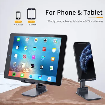 

Folding Aluminum Alloy Desktop Mobile Phone Holder Stable Height Adjustable Phone Tablet Holder Stand for iPhone iPad Huawei