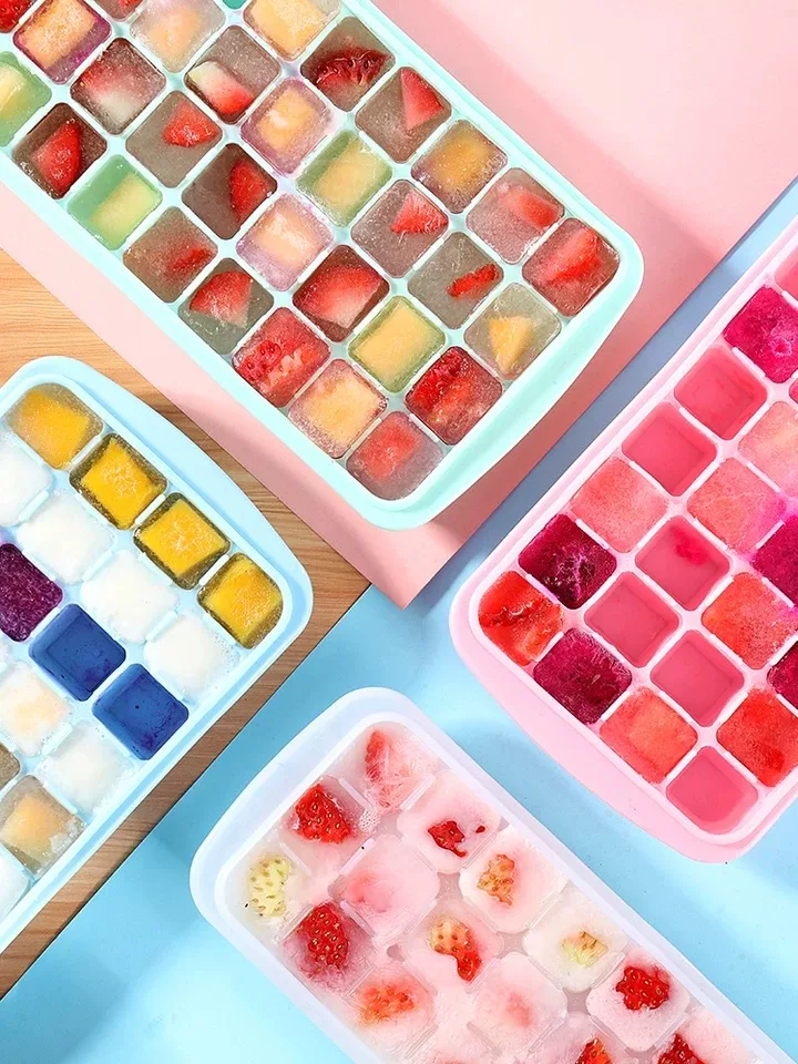 

24/36 Grids Ice Cube Maker Silicone Ice Cube Box Tray With Lid Cover Easy Release for Beer Bar Kitchen Tool Accessories