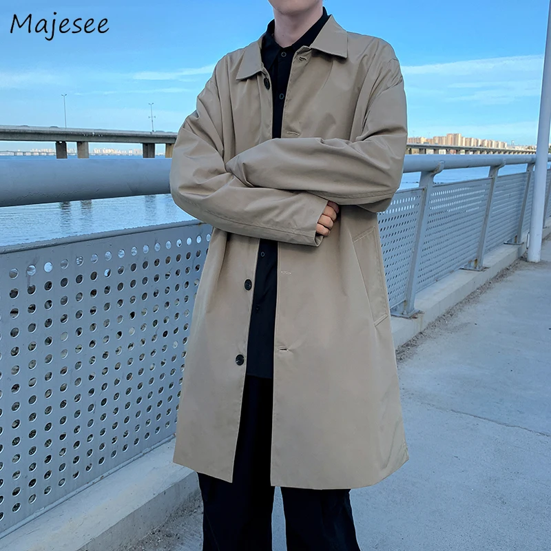 Gabardina con cuello vuelto para hombre, prendas de vestir Ulzzang holgadas de un solo pecho, estilo británico, primavera y otoño