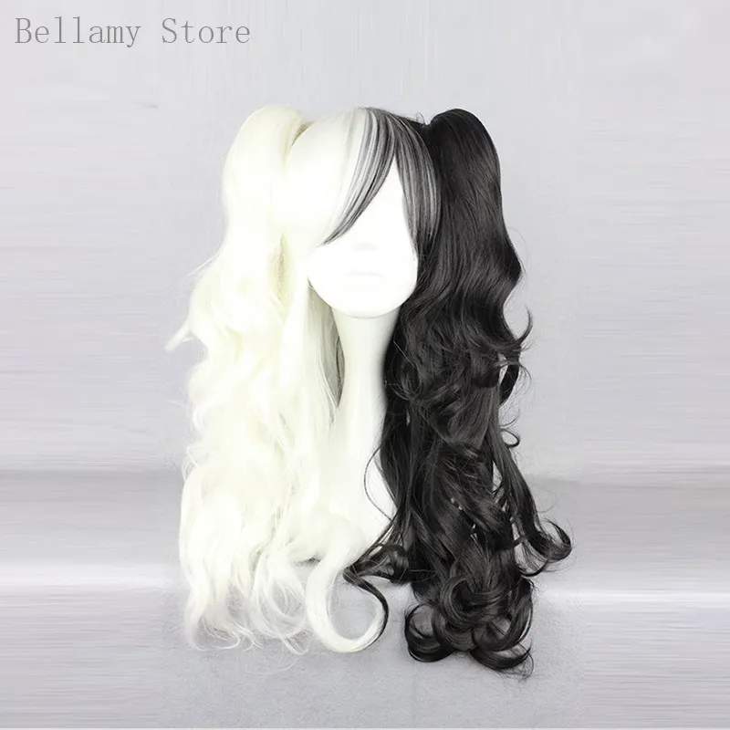 

Anime Danganronpa V３ monokuma girl Cosplay hairwear long Black+white Wave Wig+Wig Cap