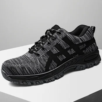 

Black Breathable Mesh Safety Shoes Men Boots Steel Toe Cap Work Safety Boot Men Outdoor Puncture-Proof Protective Work Sneakers