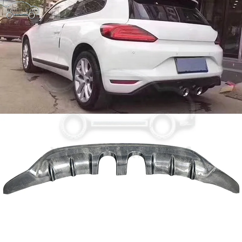 Углеродное волокно авто задний бампер диффузор для губ Средний два выхлопа разветвитель для Volkswagen Scirocco стандартный бампер 2009-UP