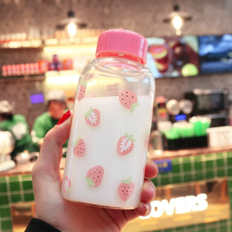 Милая Клубничная бутылка для воды стеклянная чашка с защитным чехлом питья