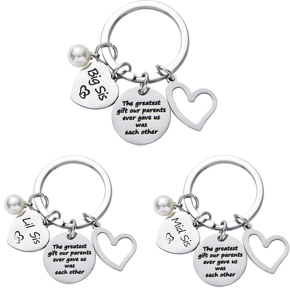 Big Mid Lil Sis Heart Pearl Family Love Keyring The Greatest Gift Our Parents Ever Gave Us Was Each Other Stainless Steel Charm | Украшения