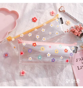 

Coloffice Simple Transparent Pencil Bag Cute Flower Girl Large Capacity Creative Personality Funny Korean Stationery 1 PC