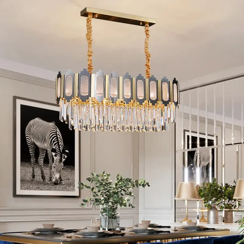 

LED crystal chandelier rectangular restaurant decoration lamp luxury designer mixed color luster lighting