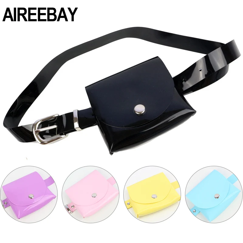 AIREEBAY/Модная Прозрачная женская поясная сумка, прозрачные поясные сумки для женщин, маленький ПВХ, поясные сумки для девочек, желе, пояс для денег