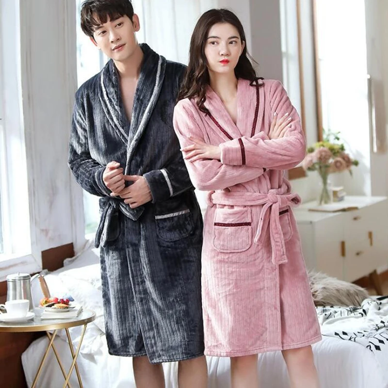 Толстые пижамы из кораллового флиса для пар Женский Теплый фланелевый банный