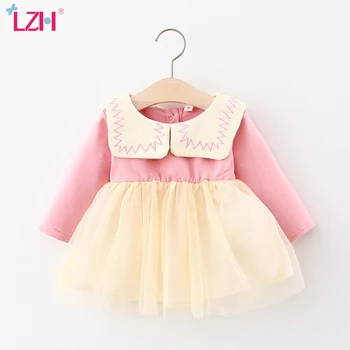 

LZH New Autumn Baby Long Sleeve Denim Patchwork Bowknot Princess Dress For Baby Girls Casual Dress Newborn Clothes Infant Dress