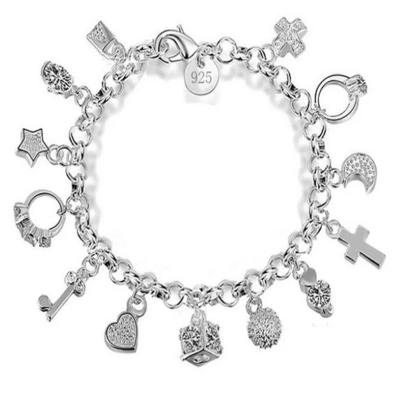 

1PC Cute Unique Star Heart Cross Pendant Bracelet For Women Girl Simple Silver Color Small Moon Crystal Bracelet Jewelry B39