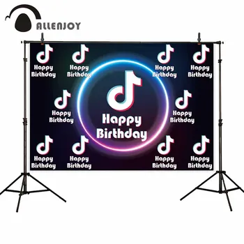 

Allenjoy Happy Birthday Disco Photocall Tok Tik Step And Repeat Fluorescence Light Banner Beating Musical Photography Backdrops
