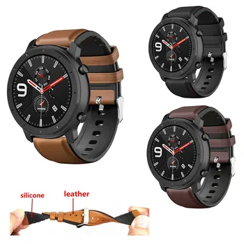 

NWE Leather + Silicone Watchband For Amazfit GTR 47mm 42mm /AMAZFIT Pace Stratos 2 2s 3 Strap Smart Watch Band Bracelet Correa