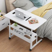 Table en bois avec roulettes pour ordinateur portable, étagère de rangement réglable en hauteur, bureau pour ordinateur portable, canapé lit, à côté d'un bureau