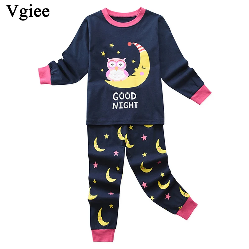 

Vgiee Kids Clothes Girls Boys Children Clothes Cotton Polyester Full Cartoon Pattern for Moon and Owl Girls Set Outfit CC654