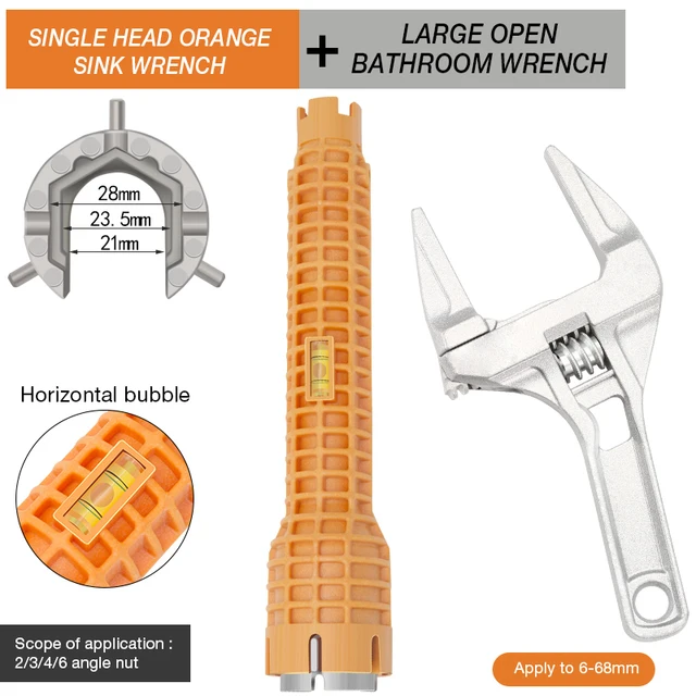 DTBD Multi-function Short Handle Universal Wrench Large Opening Bathroom Pipe Wrench  Adjustable Aluminum Alloy Repair Tool Single Head Set