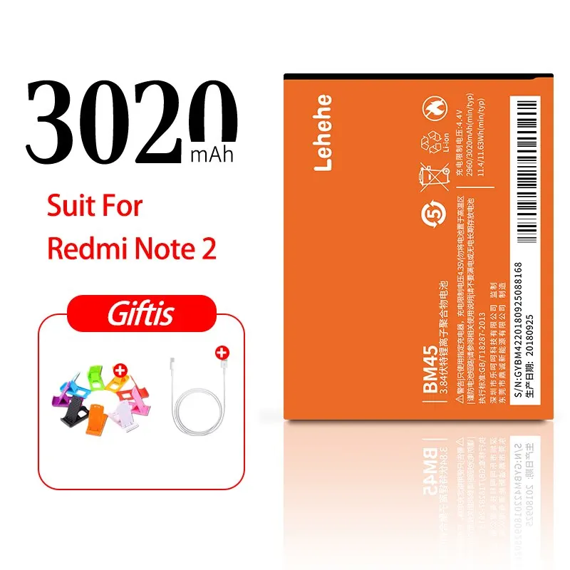 Lehehe BM45 Аккумулятор для Xiaomi RedMi Hongmi Note2 Red Rice Note 2 3020 мАч сменный аккумулятор с инструментами в подарок - Цвет: BM45