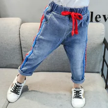 Джинсы для девочек осенняя одежда г., стиль, корейский стиль, детские штаны в западном стиле для папы повседневные модные длинные штаны для мальчиков и девочек