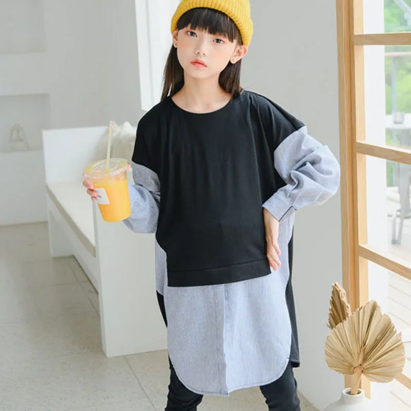 

100% Cotton Patchwork Dresses Little Big Girls Loose Straight Dress Kids Autumn 2020 Long Sleeve Casual Dresses Teenage Girls