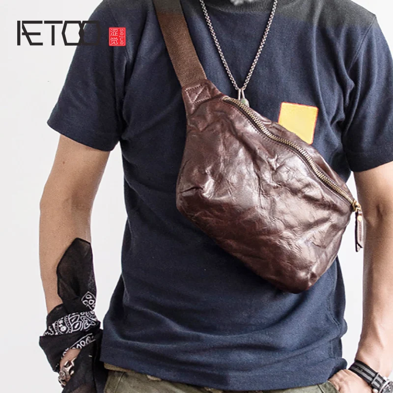 

BJYL Leather trend Chest Baotou layer cowhide Retro crossbody bag