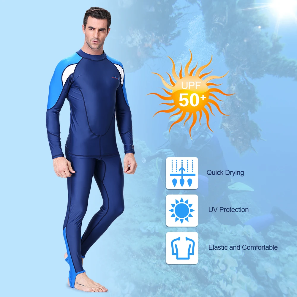 

Hot New Men's Diving Suit 2 Pieces Quick Dry Diving Suit UPF50+ UV Protection Snorkeling Surfing Swimming Suit Long Sleeve Shirt