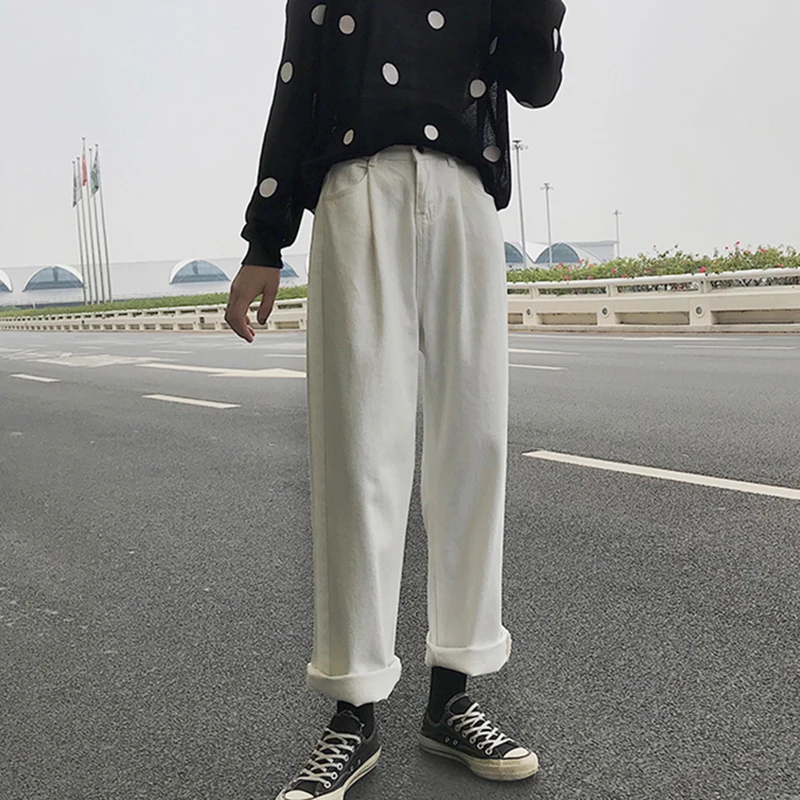 

All-match Korean Style Women Loose High Waist Leisure Full-length Wide Leg Jeans Simple Ladies Trendy Daily Chic Denim Clothing