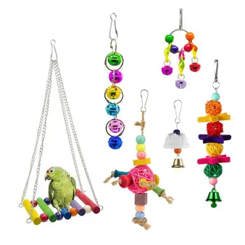 

6Pcs Parrot Hanging Swing Toy Colorful Harness Cage Bird Toys for Parakeet Fun