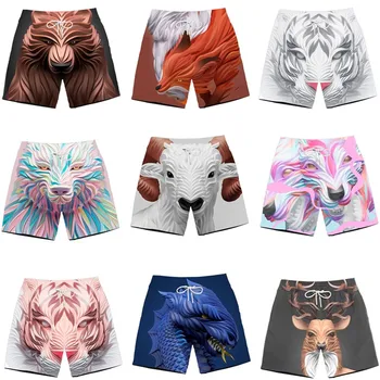 

Cartoon Animals 3D Printed Board Shorts Summer Mens shorts Line Elastic Waist Leisure Shorts Watersports Casual Beach Pants