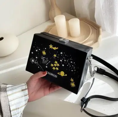 Дизайн вышитая коробка созвездия модная женская сумка через плечо кошельки и сумки черная сумка через плечо из искусственной кожи Сумка-тоут - Цвет: Taurus