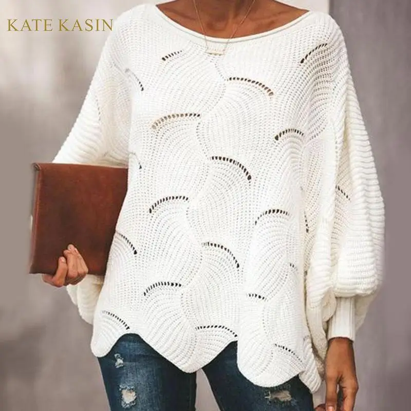 

Kate Kasin 2019 Autumn Winter Hollow Sweater Knitwear Pullover Women Batwing Sleeve Oversized Knitted Sweater Jumper Streetwear