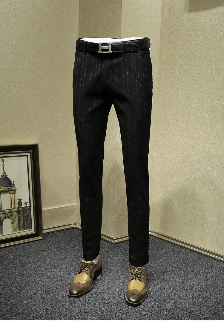 mens dress pants black stripe slim fit suit pants formal pant for business man fashion wedding groom long trousers plus size 36