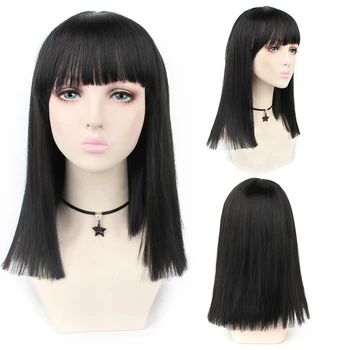 

LiangMo Short Straight Synthetic Hair Wigs with Bangs Black Brown Color Straight Wig Wigs with Bangs Toupee Hair for Women
