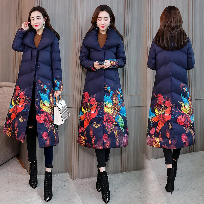 

Mid-length Retro down Jacket Cotton-padded Clothes Women's 2019 Winter New Style Fashion Elegant Slimming Ethnic-Style Thick Cot