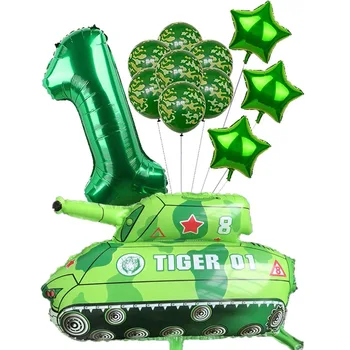 

9pcs/lot Green Camouflage Balloons Happy Birthday Number Foil Ballon Tank Balloon Military Theme Party Decor Kids Gift Boys Toys
