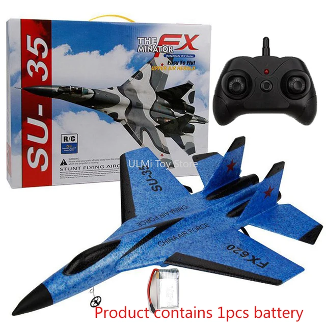 New SU-35 RC Remote Control Airplane 2.4G Remote Control Fighter Hobby Plane Glider Airplane EPP Foam Toys RC Plane Kids Gift With box blue
