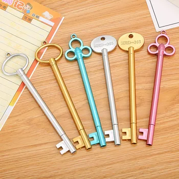 

6 PC Creative Stationery Key Shape Gel Pen Cute Cartoon Learning Office Retro Water-based Signature Pen