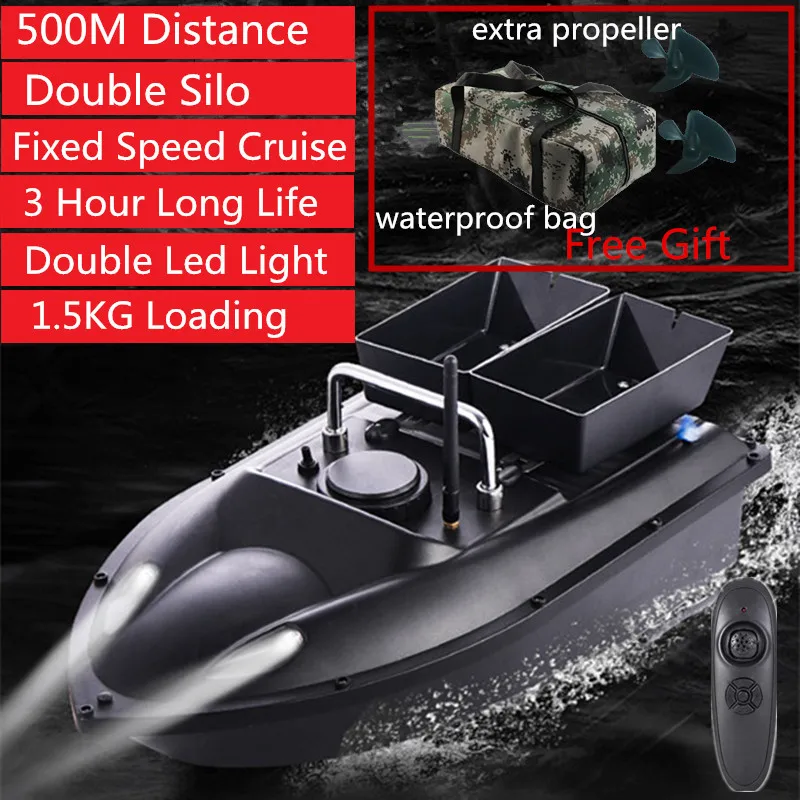 US $114.40 New Smart Rc Fishing Boat H18 Double Hopper 500m Dual Night Light Fixed Speed Cruise Automatic Feed Remote Contorl Fishing Bait
