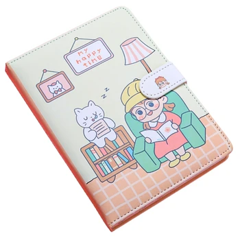 

Cute Girl Journal Notebook Diary Planner Colorful Page PU Cover For Students School Supplies