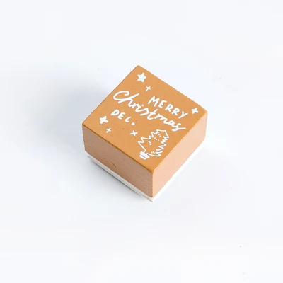 merry 30x30mm Милый Рождественский деревянный штамп X-mas носок отец Пряничный человек палка дерево снежинка подарок хобби скрапбук ремесло - Цвет: merry 30x30mm