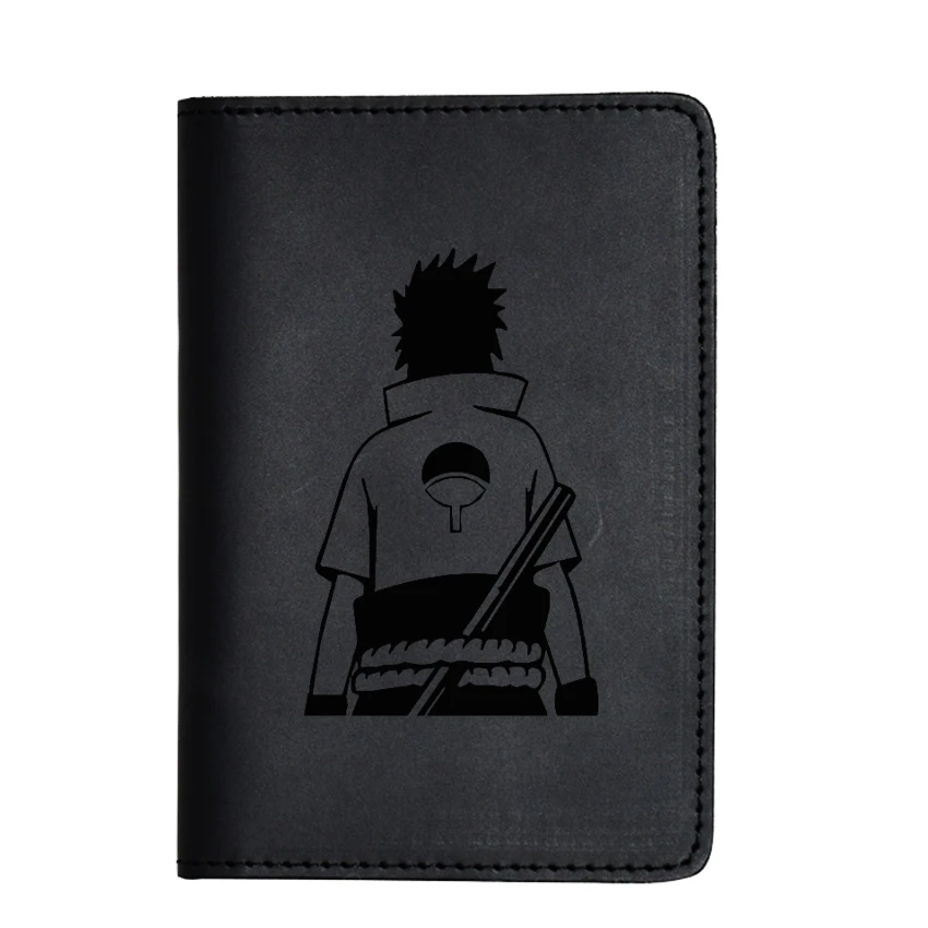 Выгравированная картина Наруто Саскэ Утиха обложки на загранпаспорт пользовательское имя мужской паспорт бумажник подарки простой кожаный обложка для паспорта - Цвет: black wallet