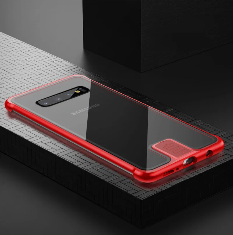 Новое поступление, чехол для телефона, чехол для samsung S10 Plus, роскошный алюминиевый бампер, прозрачное стекло, полное покрытие, пуш-ап - Цвет: Red