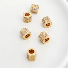 

14K Gold Filled Micro-inset zircon barrel beads six-sided cylindrical 8mm transfer beads DIY large hole beads bracelet