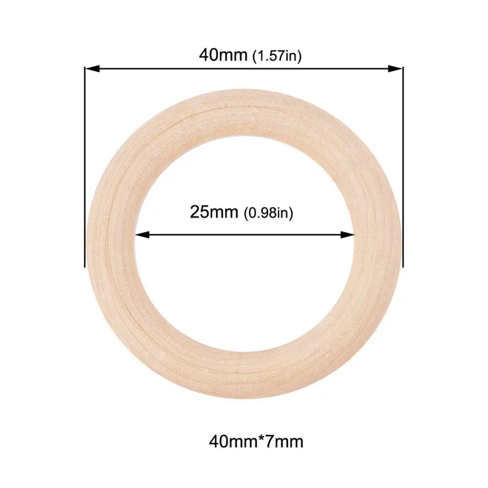 Sutoyuen 50 шт. бусины из натурального дерева для прорезывания зубов деревянное кольцо для прорезывания зубов DIY деревянные украшения для рукоделия 40/50/55/70 мм - Цвет: 40mm