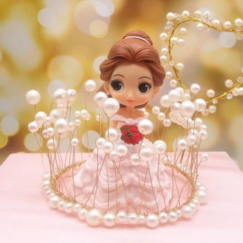 

New LED Lamp Pearl Princess Crown Cake Topper Happy Birthday Cake Decoration DIY Party Wedding Party Supplies Cake Decor Toppers