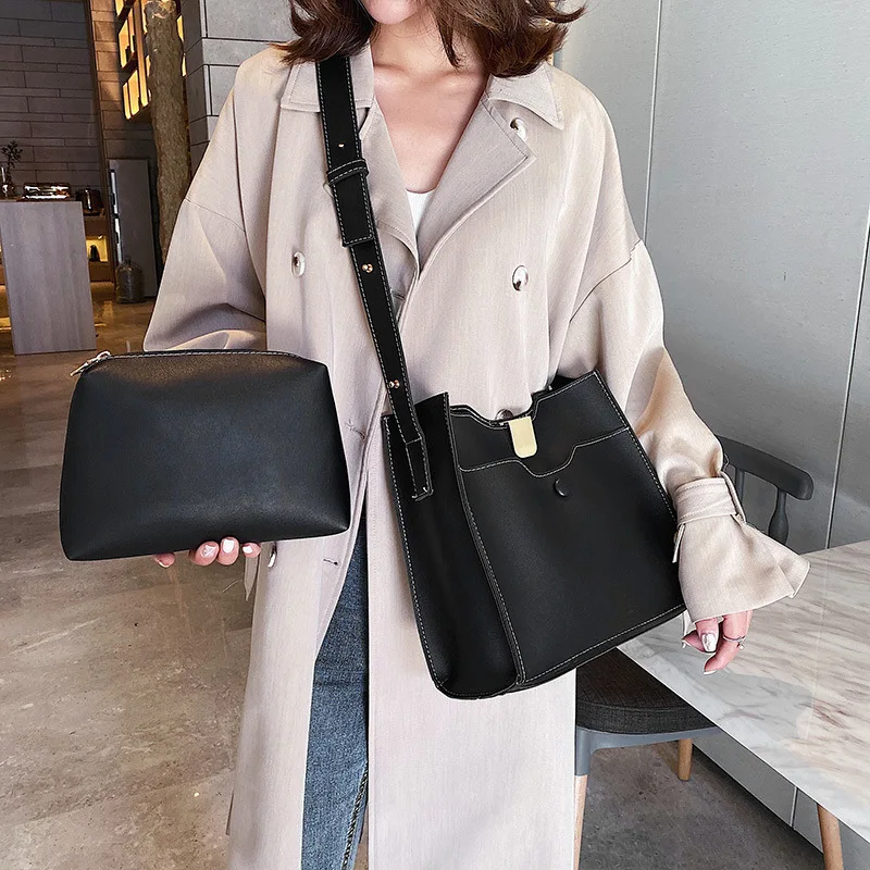 

2020 Fashion Single-shoulder Bag Shoulder Bag Solid Color Retro WOMEN'S Bag Trend Women's Simple Bucket Bag Different Size Bags