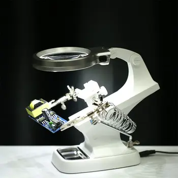 

Rotatable 3X 4.5X Helping Hand Soldering Irons Stand Clip LED Light With 3 Hand Magnifying Glass Lens Desk Station Repair Tools