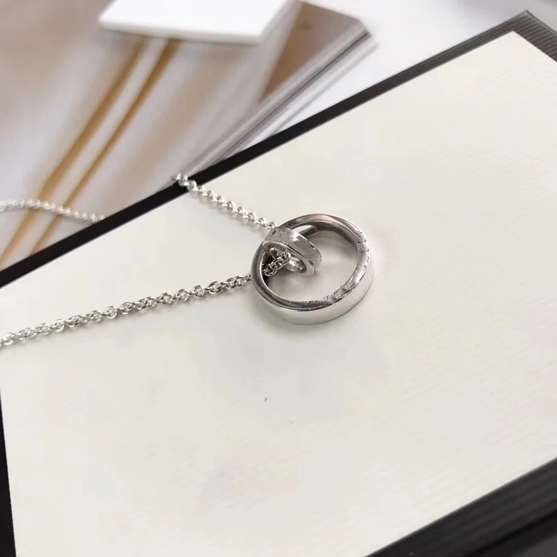 1:1 S925 sterling silver necklace classic retro double circle exquisite craftsmanship jewelry gift for ladies | Украшения и