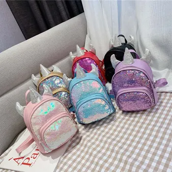 

1 PC Cute Sequined Unicorn Backpack Girls Children Cartoon Primary School Bags Book Capacity Double Shoulder Backpack Dropship
