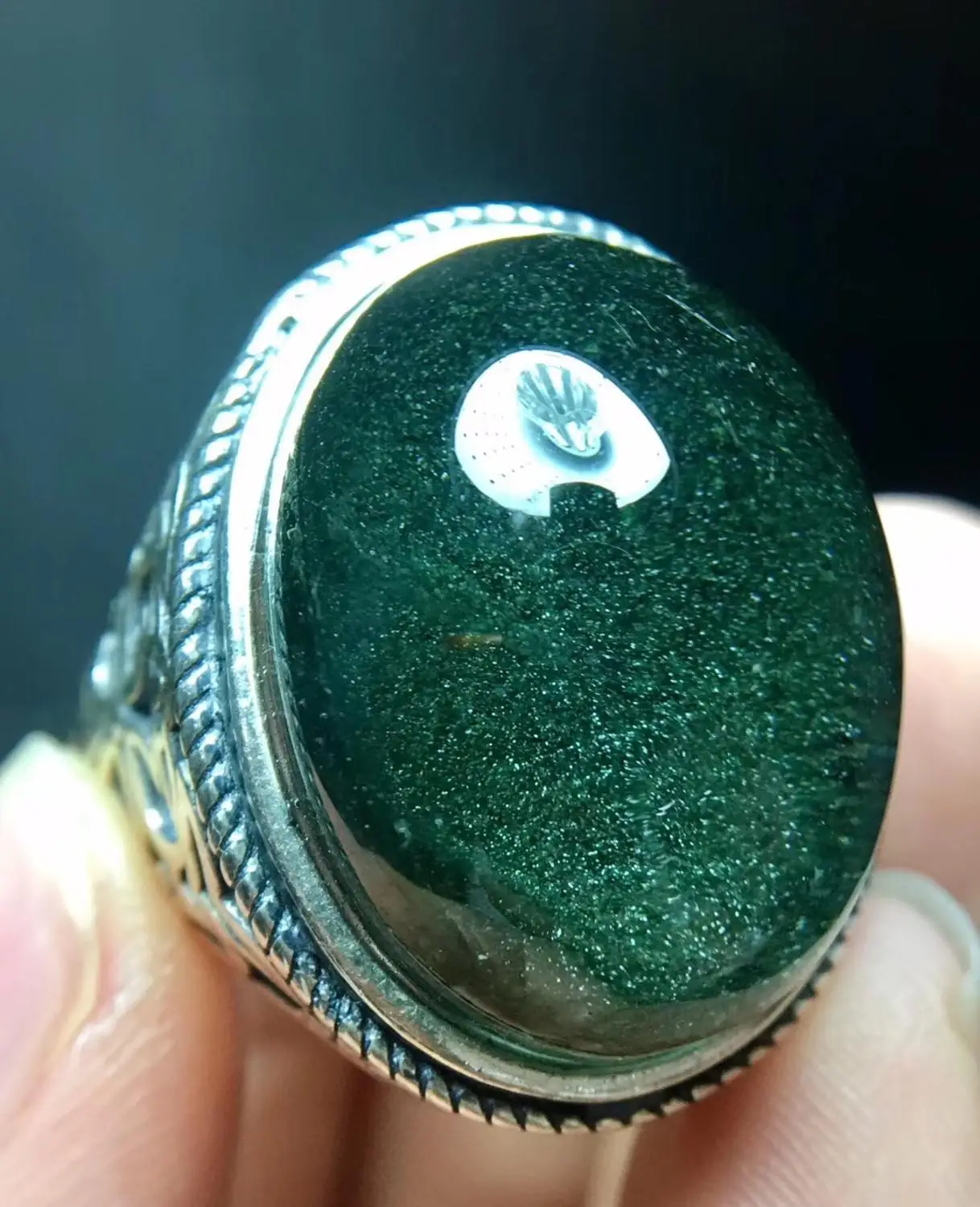 

23x18mm Natural Green Phantom Quartz Crystal Ring Women Men Clear Bead Lucky Stone 925 Silver Adjustable Ring Jewelry AAAAA