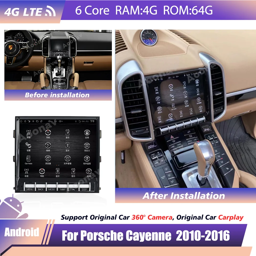 

6 Core Car GPS Navigation For Porsche Cayenne 2010 2011 2012 2013 2014-2016 64G System Multimedia Radio Stereo Receiver Android